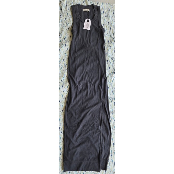 Rowan Dylan Knit Maxi Dress Faded Black Ribbed Side Slit American Made XS - Picture 2 of 10